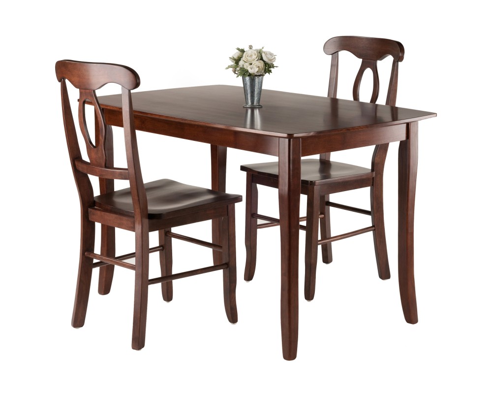 Inglewood Dining Table with 2 Keyhole-Back Chairs, 47' Wide, Walnut