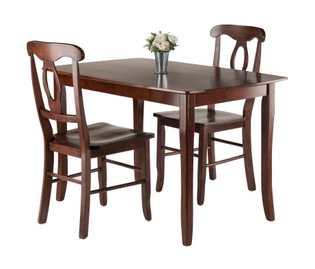 Inglewood Dining Table with 2 Keyhole-Back Chairs, 47' Wide, Walnut