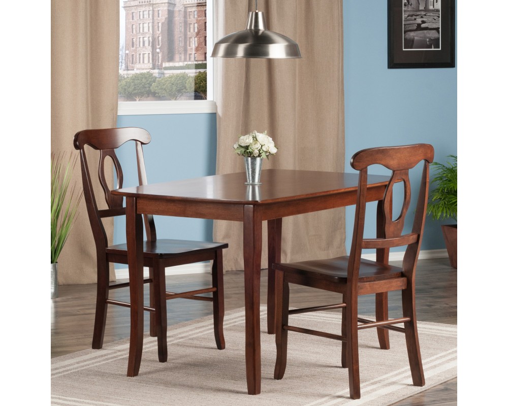 Inglewood Dining Table with 2 Keyhole-Back Chairs, 47' Wide, Walnut