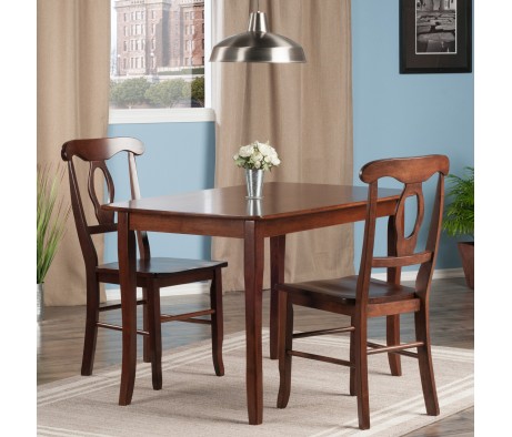 Inglewood Dining Table with 2 Keyhole-Back Chairs, 47' Wide, Walnut
