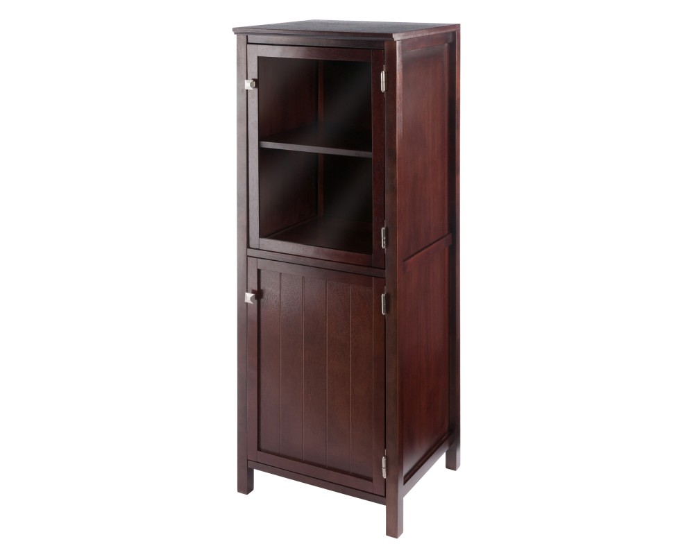 Brooke Jelly Cupboard with Tempered Glass Display Cabinet, 47' High, 17' Wide, Walnut