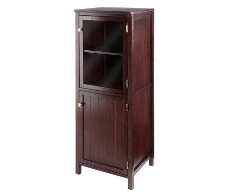 Brooke Jelly Cupboard with Tempered Glass Display Cabinet, 47' High, 17' Wide, Walnut