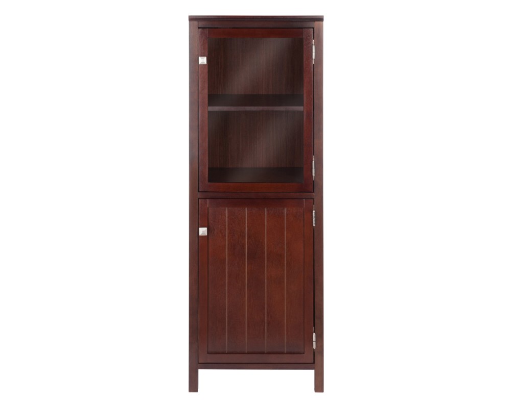 Brooke Jelly Cupboard with Tempered Glass Display Cabinet, 47' High, 17' Wide, Walnut