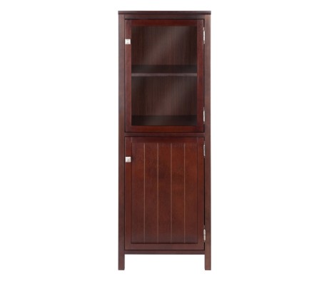 Brooke Jelly Cupboard with Tempered Glass Display Cabinet, 47' High, 17' Wide, Walnut