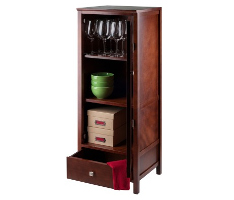 Brooke 3-Section Jelly Cupboard with Single Drawer, 47' High, 17' Wide, Walnut
