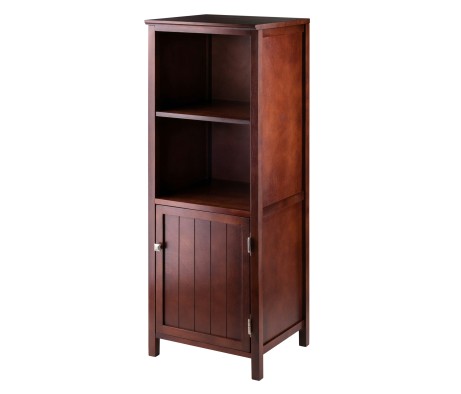 Brooke Jelly Cupboard with Open Shelf Cabinet, 47' High, 17' Wide, Walnut