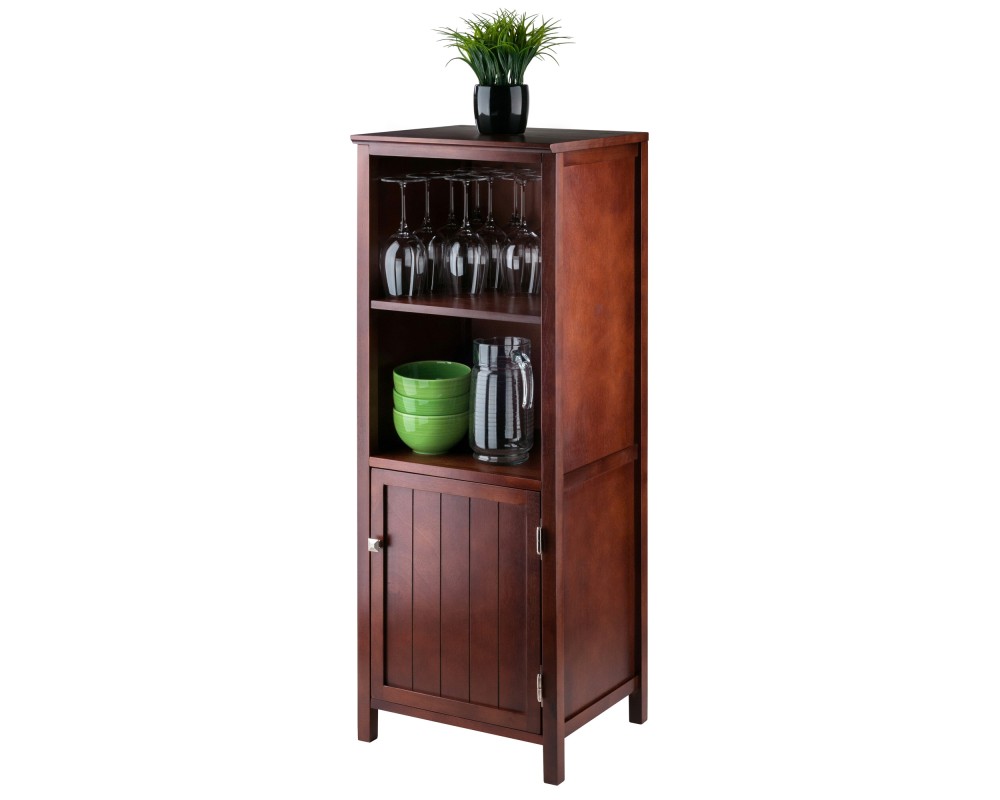 Brooke Jelly Cupboard with Open Shelf Cabinet, 47' High, 17' Wide, Walnut