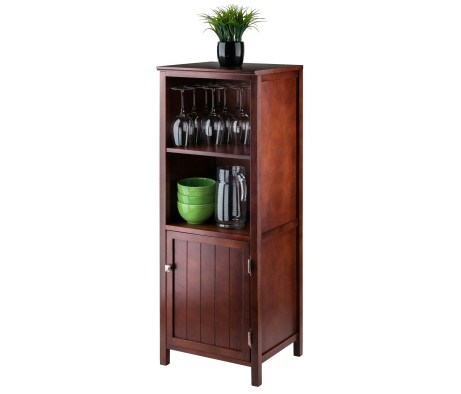Brooke Jelly Cupboard with Open Shelf Cabinet, 47' High, 17' Wide, Walnut