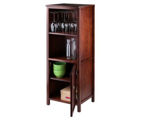 Brooke Jelly Cupboard with Open Shelf Cabinet, 47' High, 17' Wide, Walnut