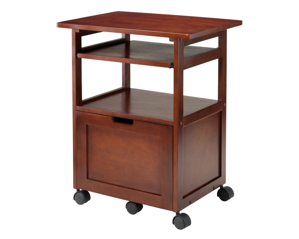 Piper Mobile Work Station with Storage, 30' High, 24' Wide, Walnut