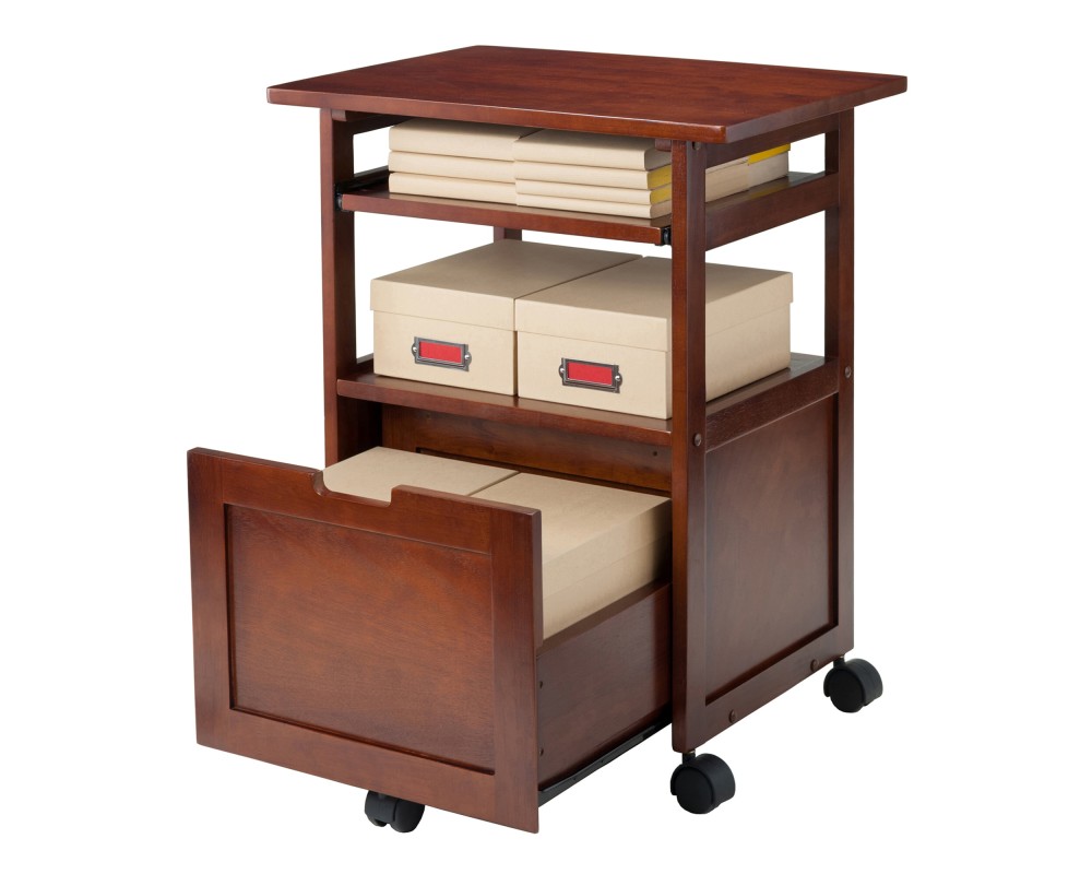 Piper Mobile Work Station with Storage, 30' High, 24' Wide, Walnut
