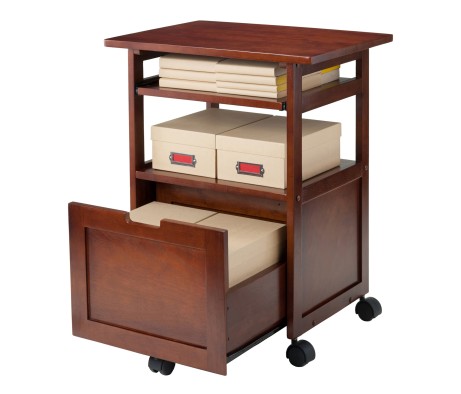 Piper Mobile Work Station with Storage, 30' High, 24' Wide, Walnut