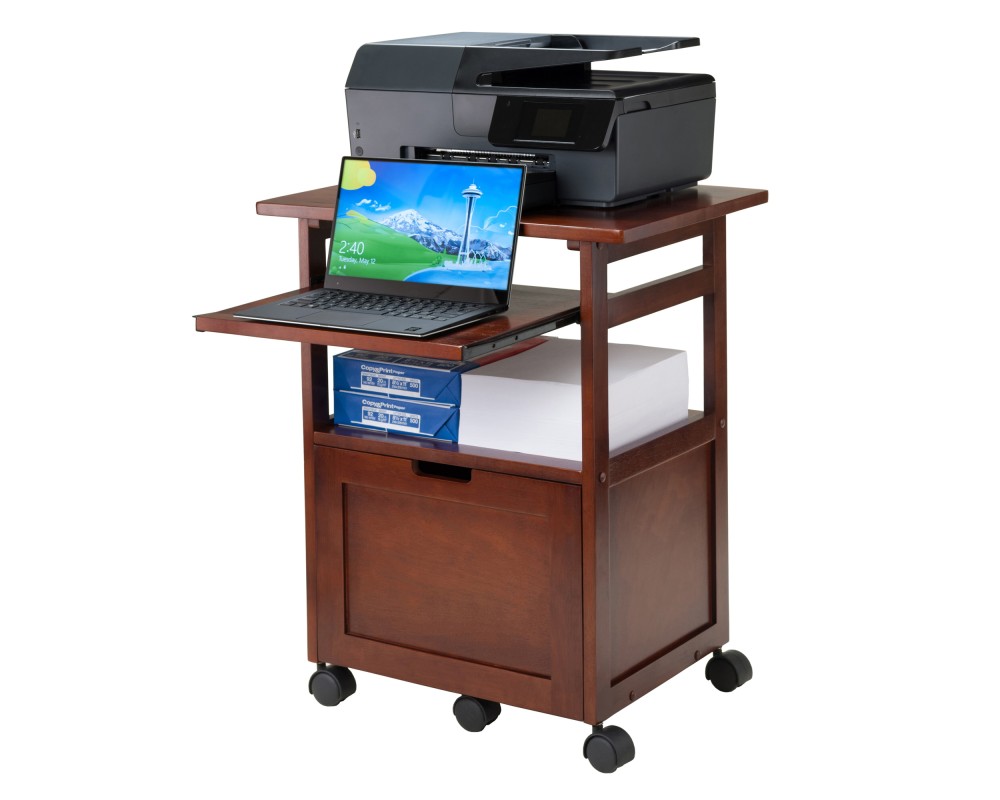 Piper Mobile Work Station with Storage, 30' High, 24' Wide, Walnut