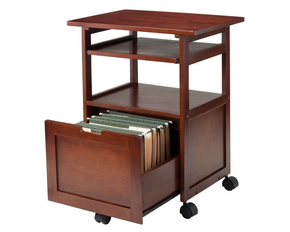 Piper Mobile Work Station with Storage, 30' High, 24' Wide, Walnut