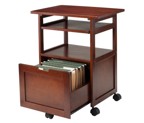Piper Mobile Work Station with Storage, 30' High, 24' Wide, Walnut