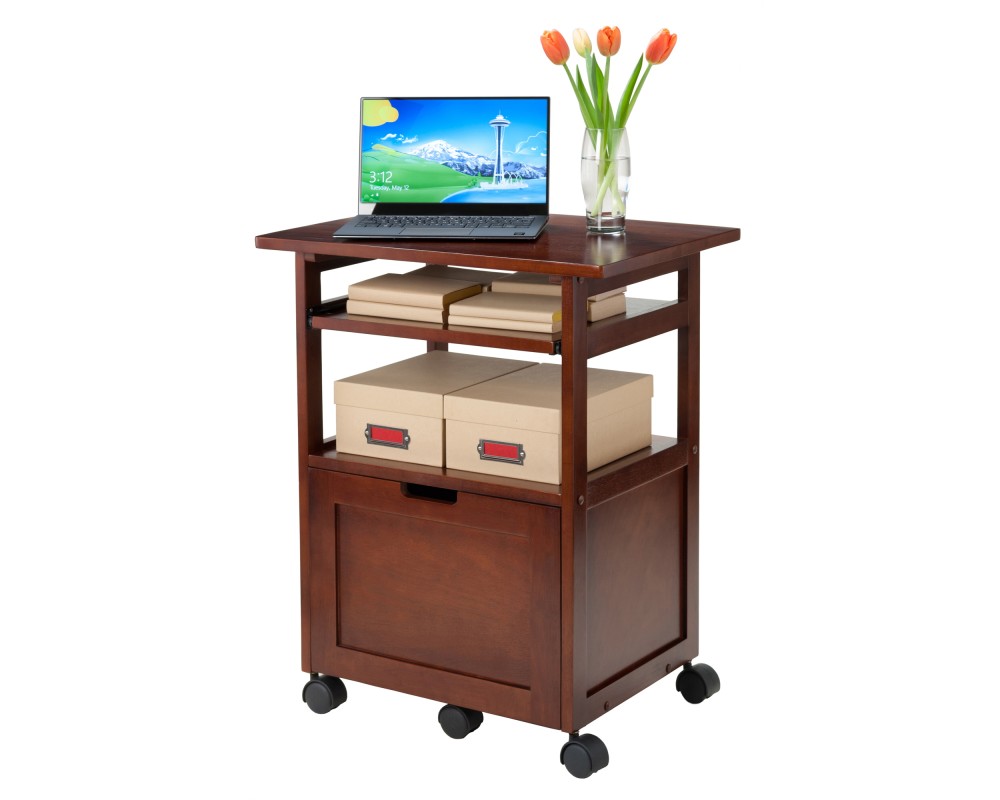 Piper Mobile Work Station with Storage, 30' High, 24' Wide, Walnut