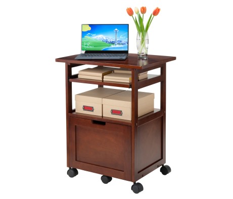 Piper Mobile Work Station with Storage, 30' High, 24' Wide, Walnut
