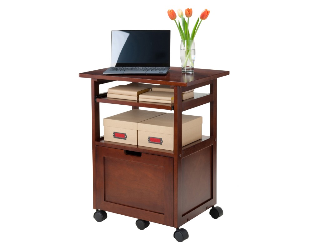 Piper Mobile Work Station with Storage, 30' High, 24' Wide, Walnut
