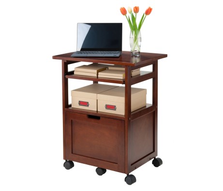 Piper Mobile Work Station with Storage, 30' High, 24' Wide, Walnut