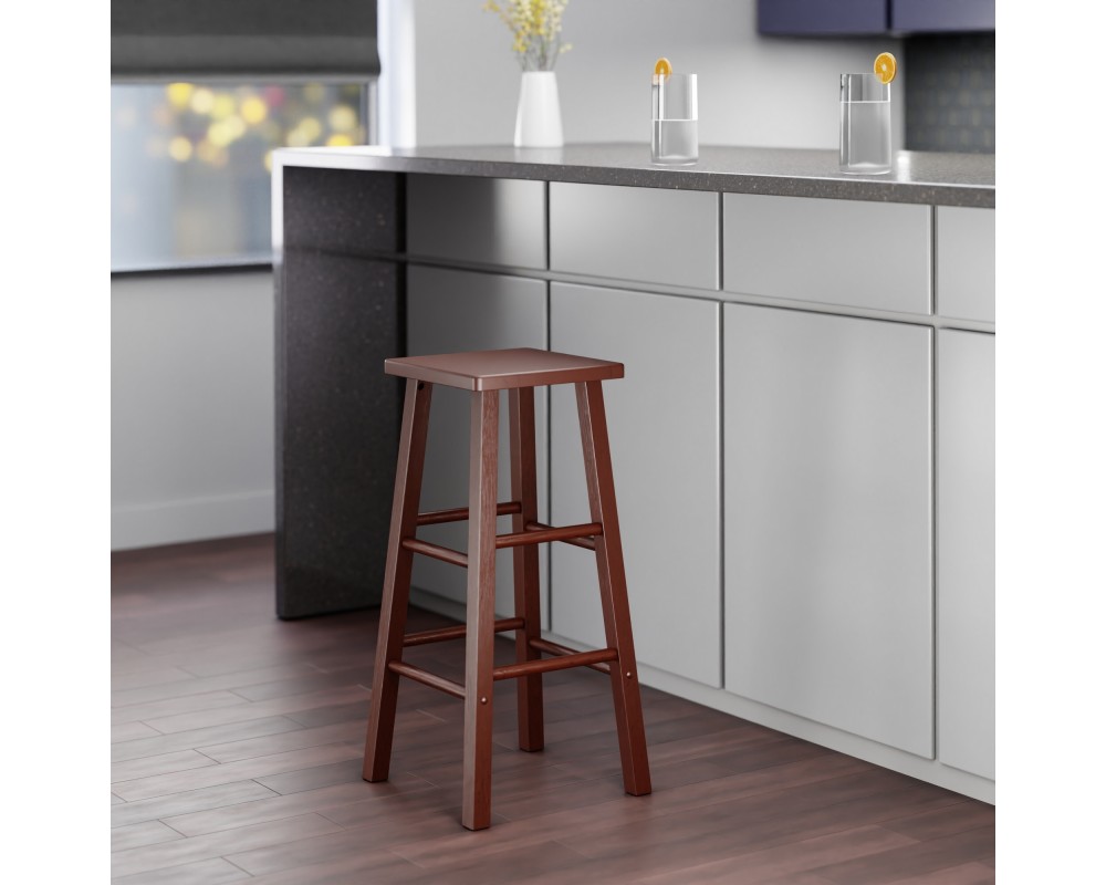 Carrick Square Bar Stool with Footrests, 29' High, 14' Wide, Walnut