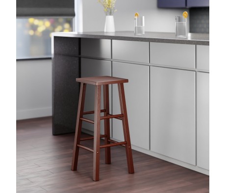 Carrick Square Bar Stool with Footrests, 29' High, 14' Wide, Walnut