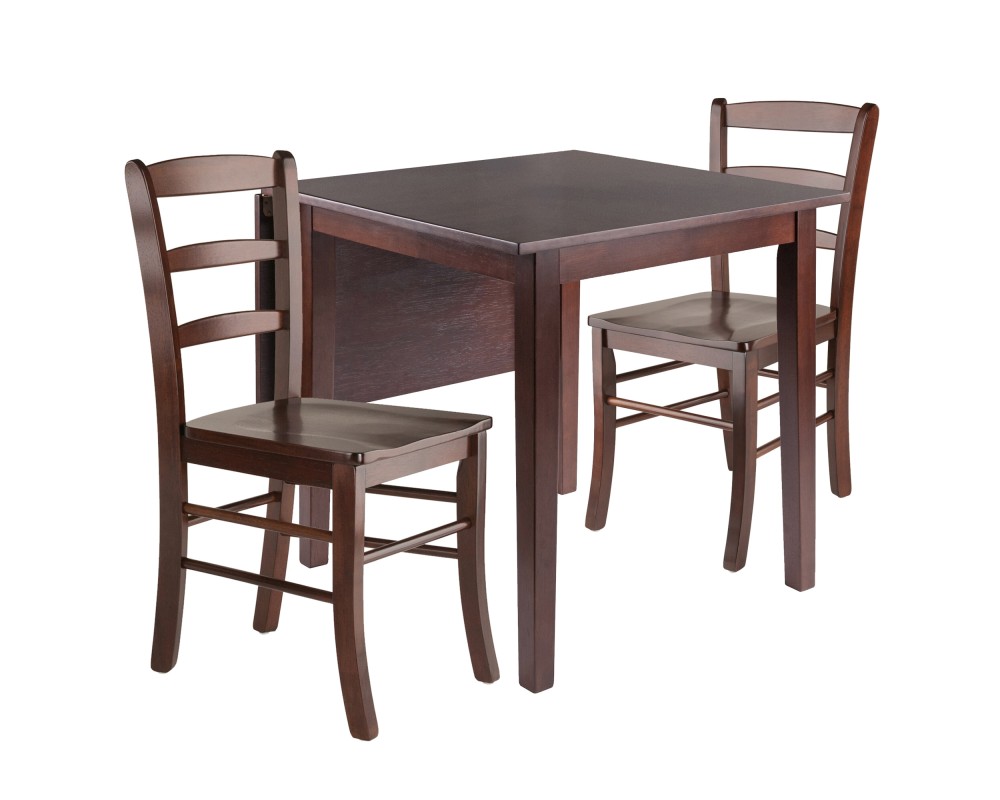 Perrone 3-Pc Drop Leaf Dining Table with 2 Ladder Back Chairs, Walnut