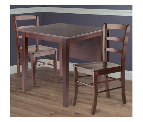 Perrone 3-Pc Drop Leaf Dining Table with 2 Ladder Back Chairs, Walnut