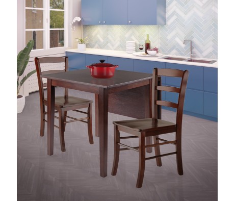 Perrone 3-Pc Drop Leaf Dining Table with 2 Ladder Back Chairs, Walnut