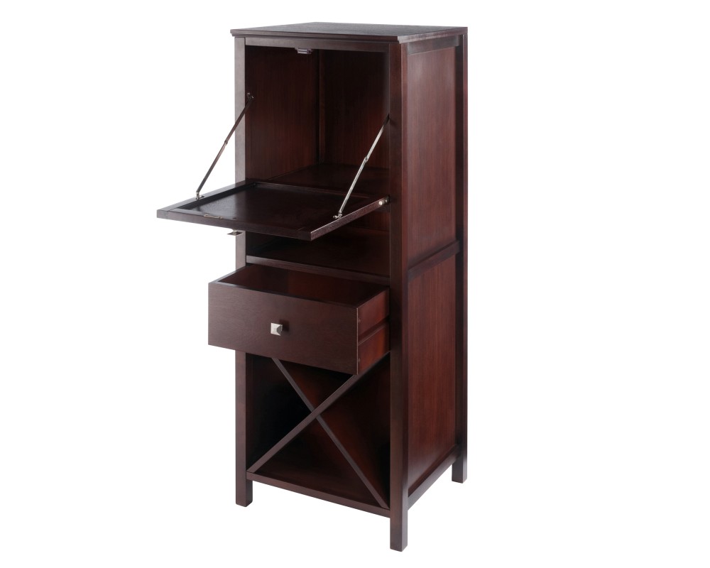 Brooke Jelly Cupboard with X-Rack Wine Storage, 47' High, 17' Wide, Walnut