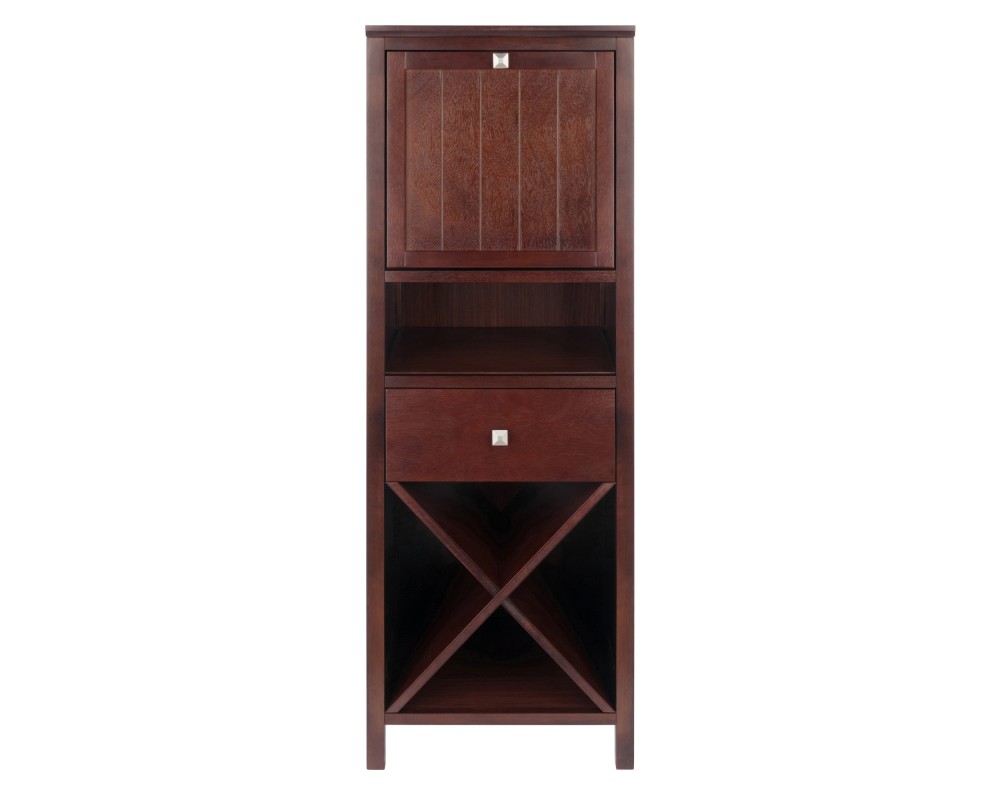 Brooke Jelly Cupboard with X-Rack Wine Storage, 47' High, 17' Wide, Walnut