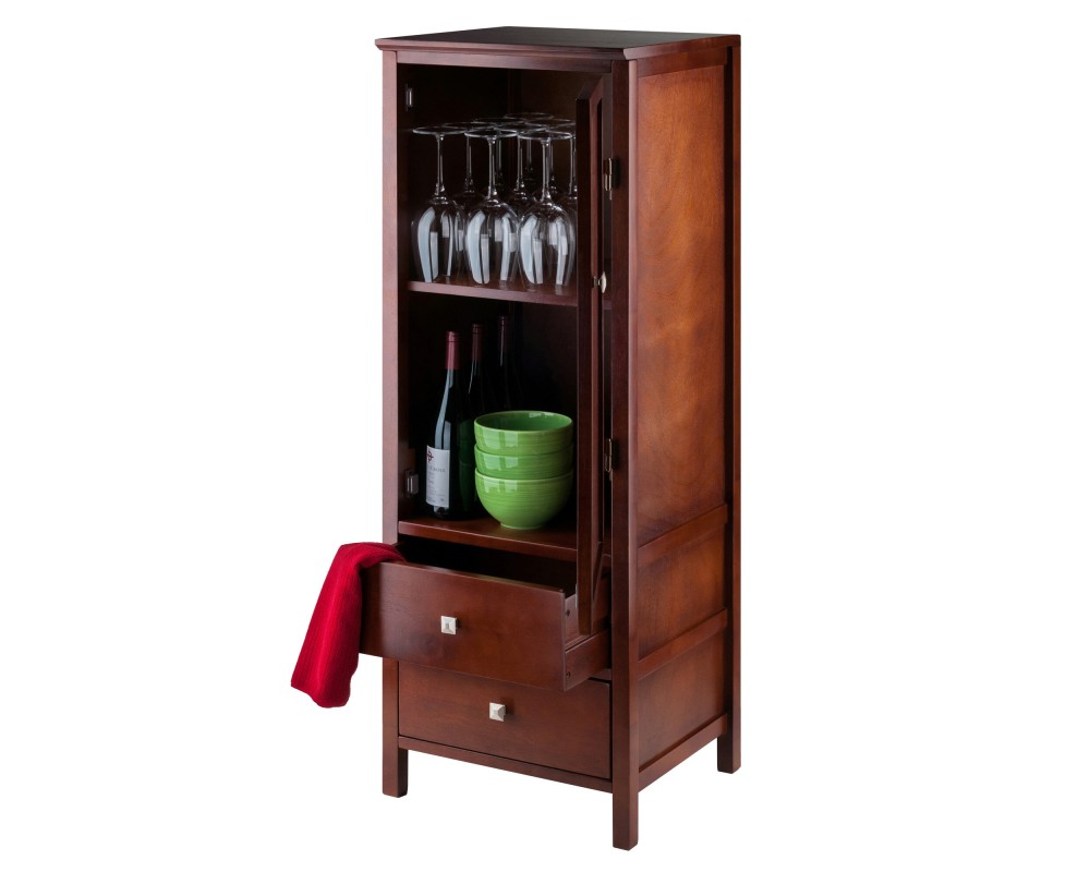 Brooke 2-Section Jelly Cupboard with Double Drawer, 47' High, 17' Wide, Walnut