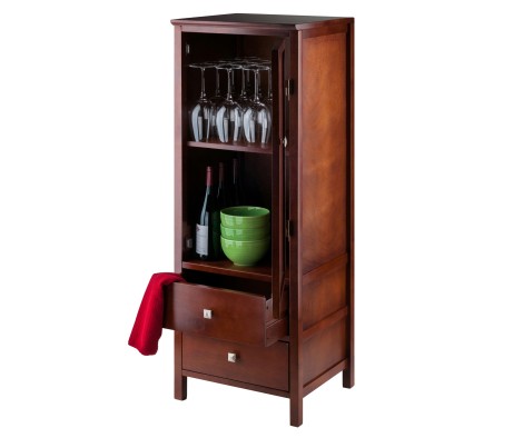 Brooke 2-Section Jelly Cupboard with Double Drawer, 47' High, 17' Wide, Walnut