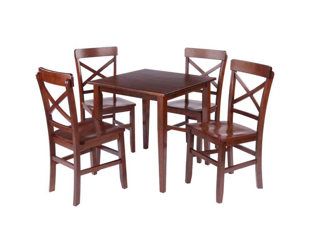 Groveland 5-Pc Set Dining Table with X-Back Chairs, Walnut
