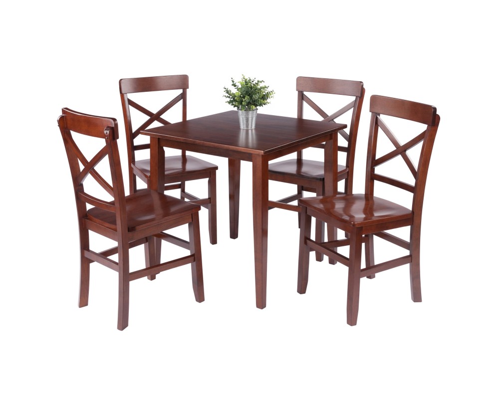 Groveland 5-Pc Set Dining Table with X-Back Chairs, Walnut