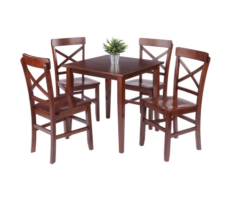 Groveland 5-Pc Set Dining Table with X-Back Chairs, Walnut