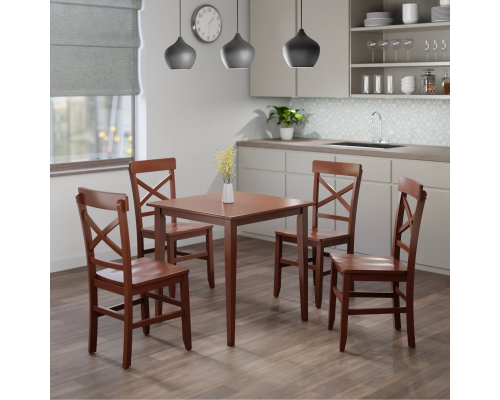 Groveland 5-Pc Set Dining Table with X-Back Chairs, Walnut