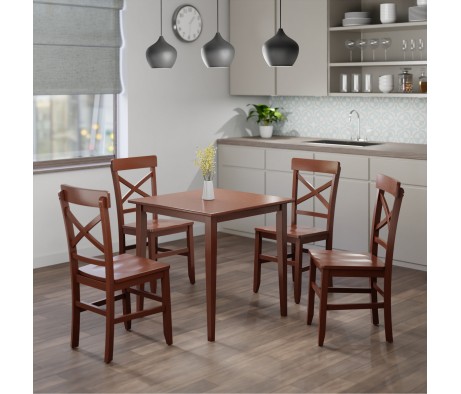 Groveland 5-Pc Set Dining Table with X-Back Chairs, Walnut