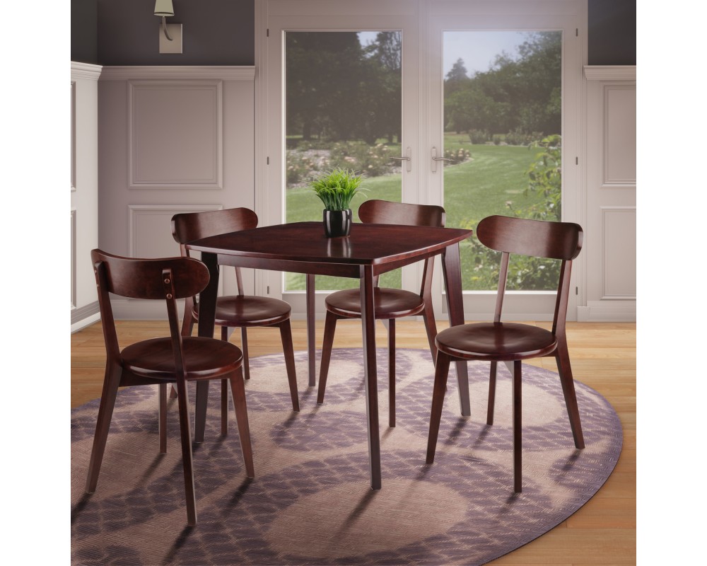 Pauline 5-Pc Dining Table with 4 Chairs, Walnut