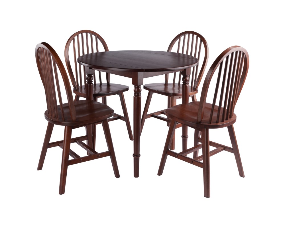 Sorella 5-pc Set Round Drop Leaf Table, Walnut
