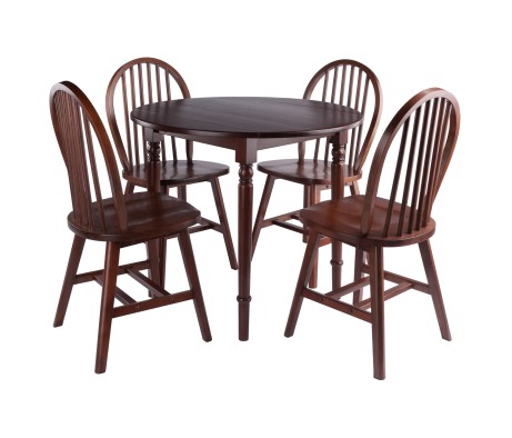 Sorella 5-pc Set Round Drop Leaf Table, Walnut
