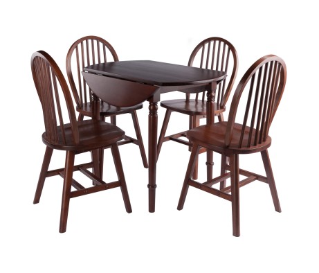 Sorella 5-pc Set Round Drop Leaf Table, Walnut