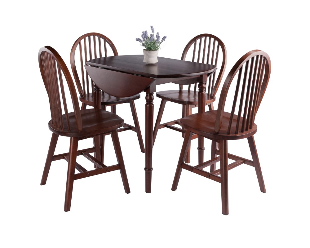 Sorella 5-pc Set Round Drop Leaf Table, Walnut