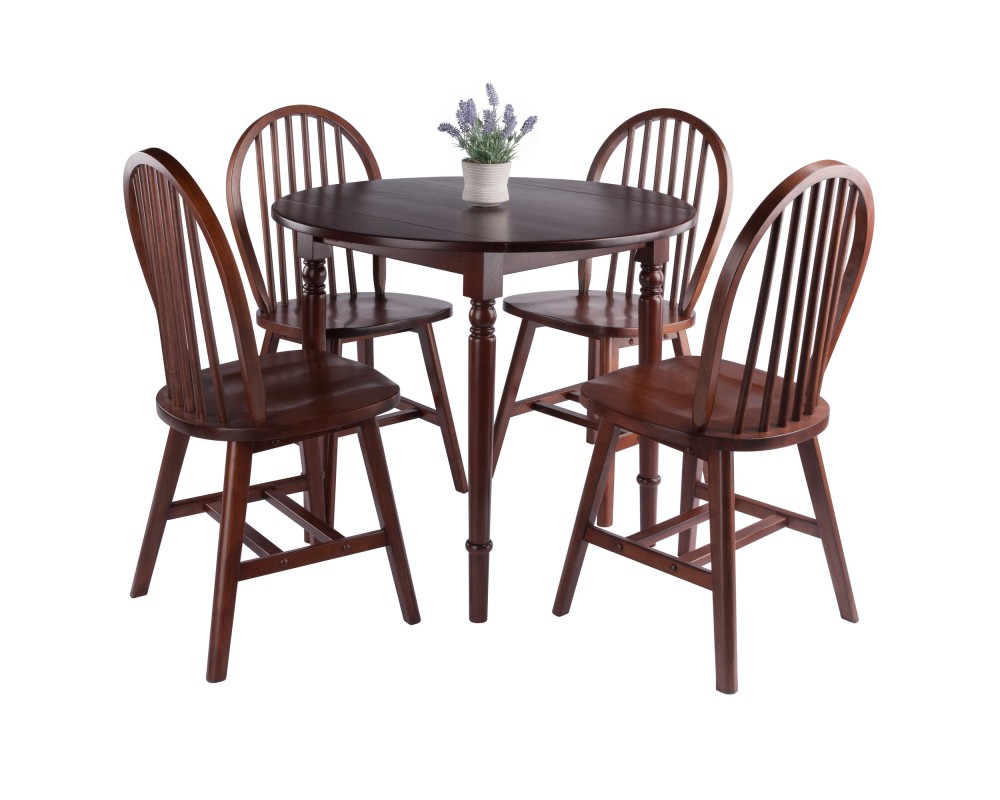 Sorella 5-pc Set Round Drop Leaf Table, Walnut
