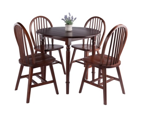 Sorella 5-pc Set Round Drop Leaf Table, Walnut