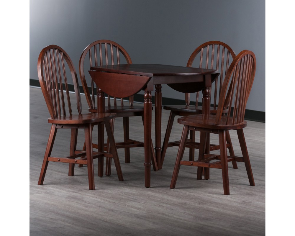 Sorella 5-pc Set Round Drop Leaf Table, Walnut