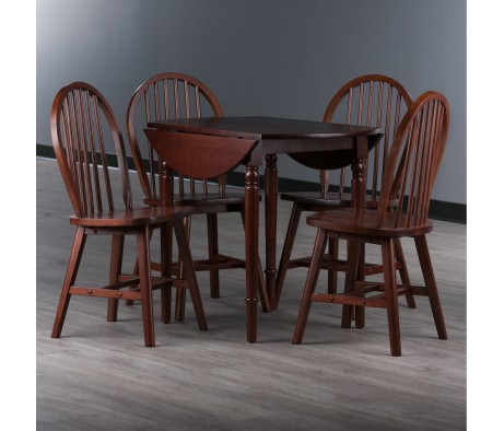 Sorella 5-pc Set Round Drop Leaf Table, Walnut