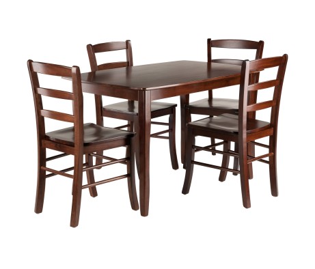 Inglewood Dining Table with 4 Ladder-Back Chairs, 47' Wide, Walnut
