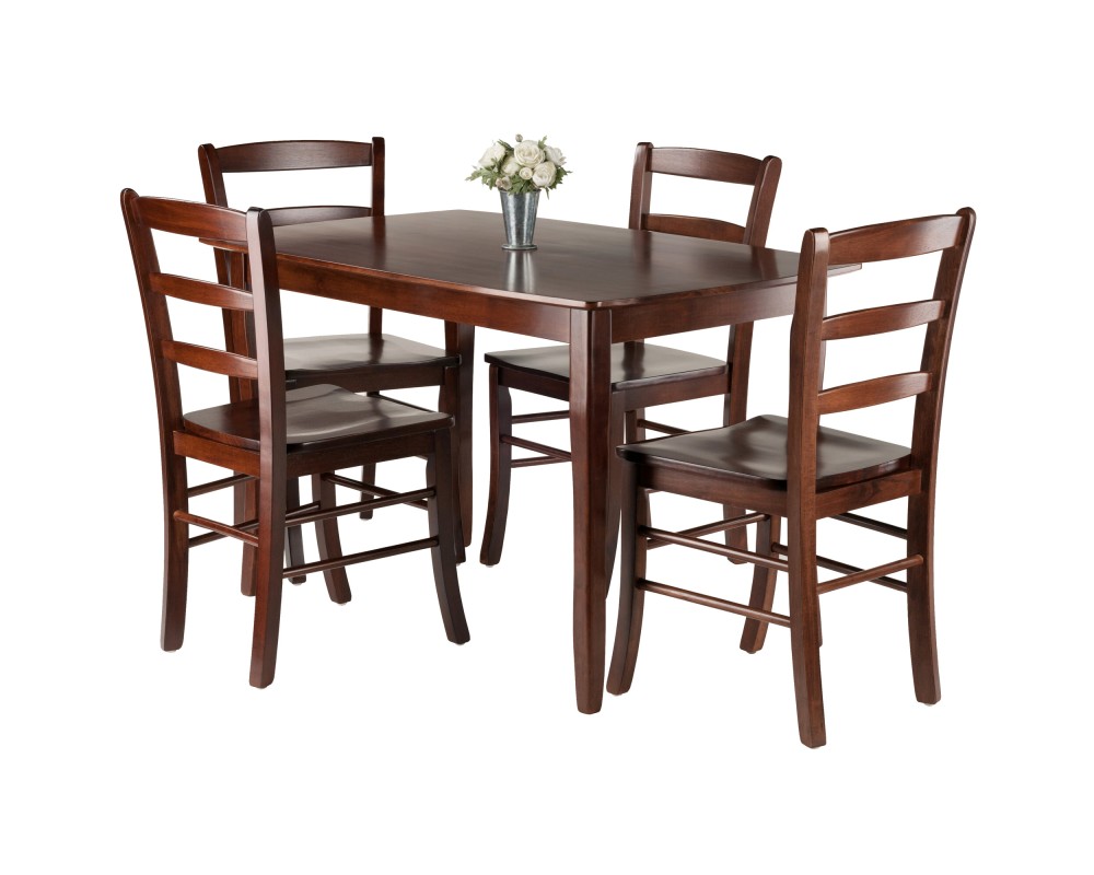Inglewood Dining Table with 4 Ladder-Back Chairs, 47' Wide, Walnut