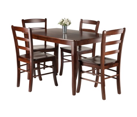 Inglewood Dining Table with 4 Ladder-Back Chairs, 47' Wide, Walnut