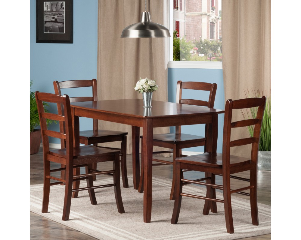 Inglewood Dining Table with 4 Ladder-Back Chairs, 47' Wide, Walnut